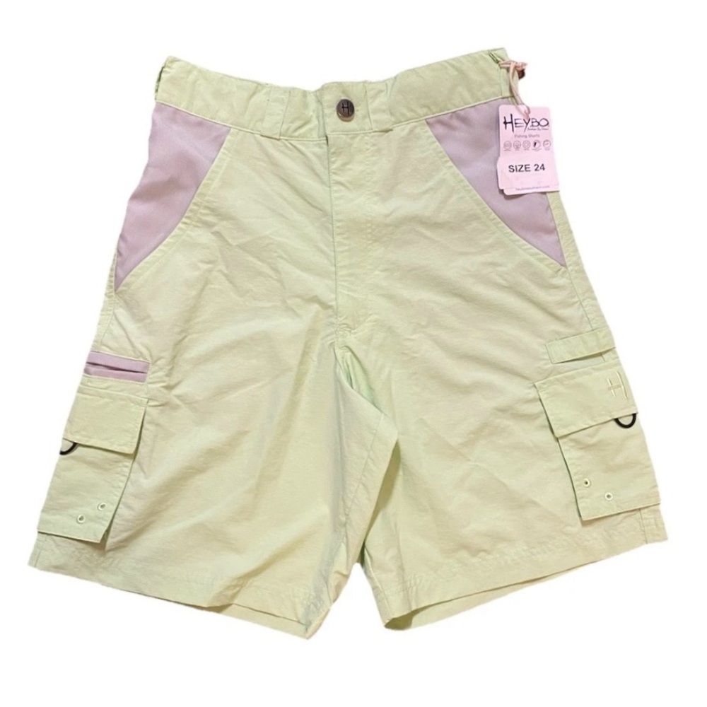 NWT Boys Heybo Light Green Fishing Shorts Cargo Adjustable Waist, Size 24